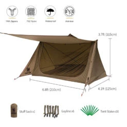 OneTigris Backwoods Bungalow Ultralight Bushcraft Shelter - Coyote Brown -Summit Outfitters CE BHS02 CB 04