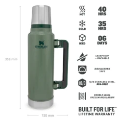 NEW Stanley Classic Vacuum Bottle 1.5QT Hammertone Green -Summit Outfitters ClassicVacuum1.5QT 10 08265 001